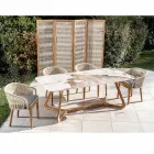 Masa cu Blat Ceramic si Baza din Teak Masi Made in Italy - Bluza Viadurini