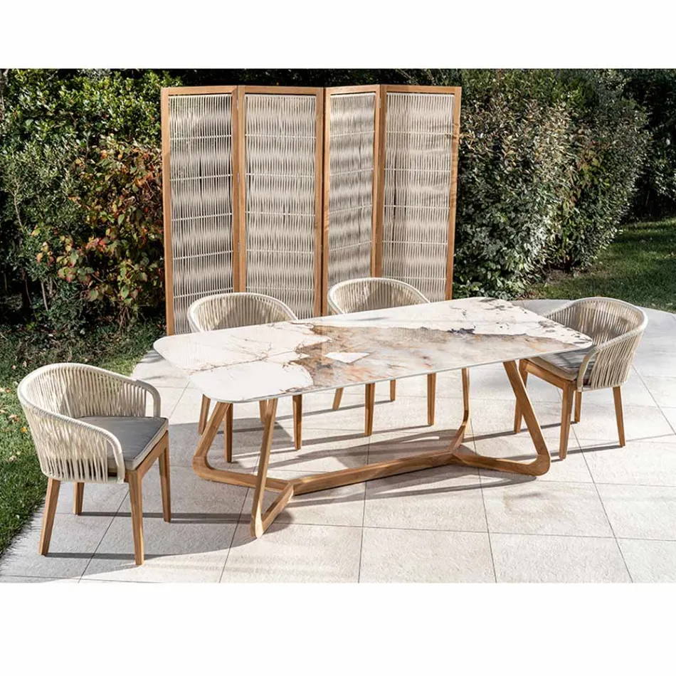 Masa cu Blat Ceramic si Baza din Teak Masi Made in Italy - Bluza Viadurini