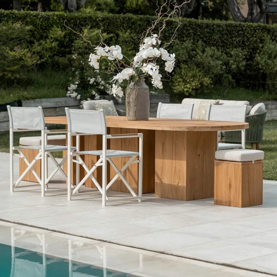 Masă cu blat din lemn de tec periat și colțuri rotunjite - Destination Viadurini