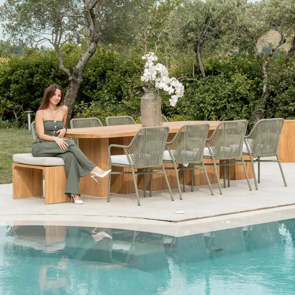 Masă cu blat din lemn de tec periat și colțuri rotunjite - Destination Viadurini