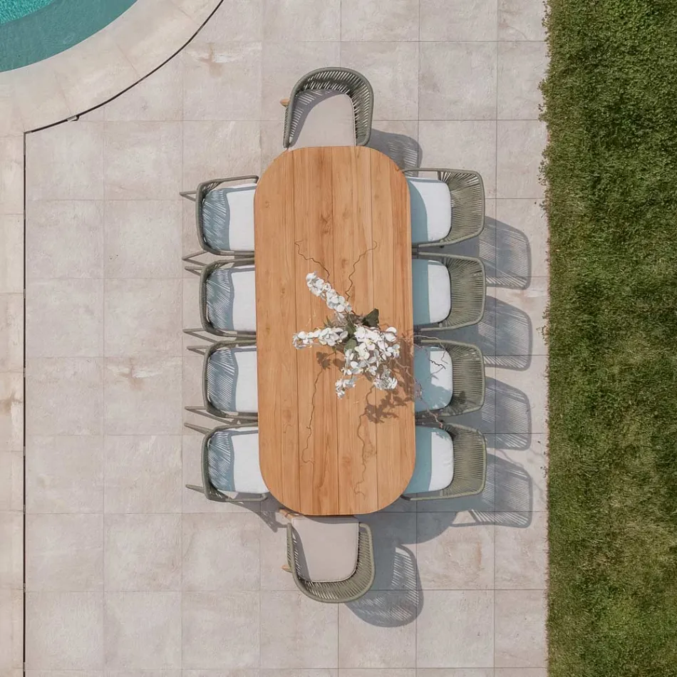 Masă cu blat din lemn de tec periat și colțuri rotunjite - Destination Viadurini