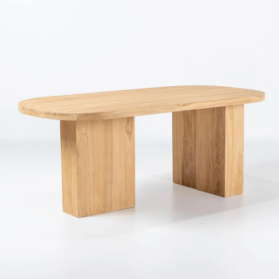 Masă cu blat din lemn de tec periat și colțuri rotunjite - Destination Viadurini