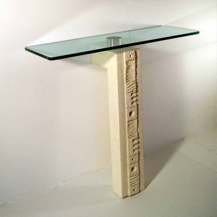Masă consola rectangulară din piatră și cristal de design Abidos Viadurini