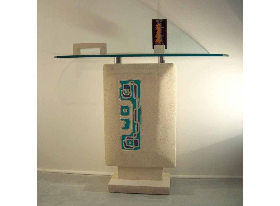 Masă consola rectangulară din piatră și design de cristal Soter Viadurini