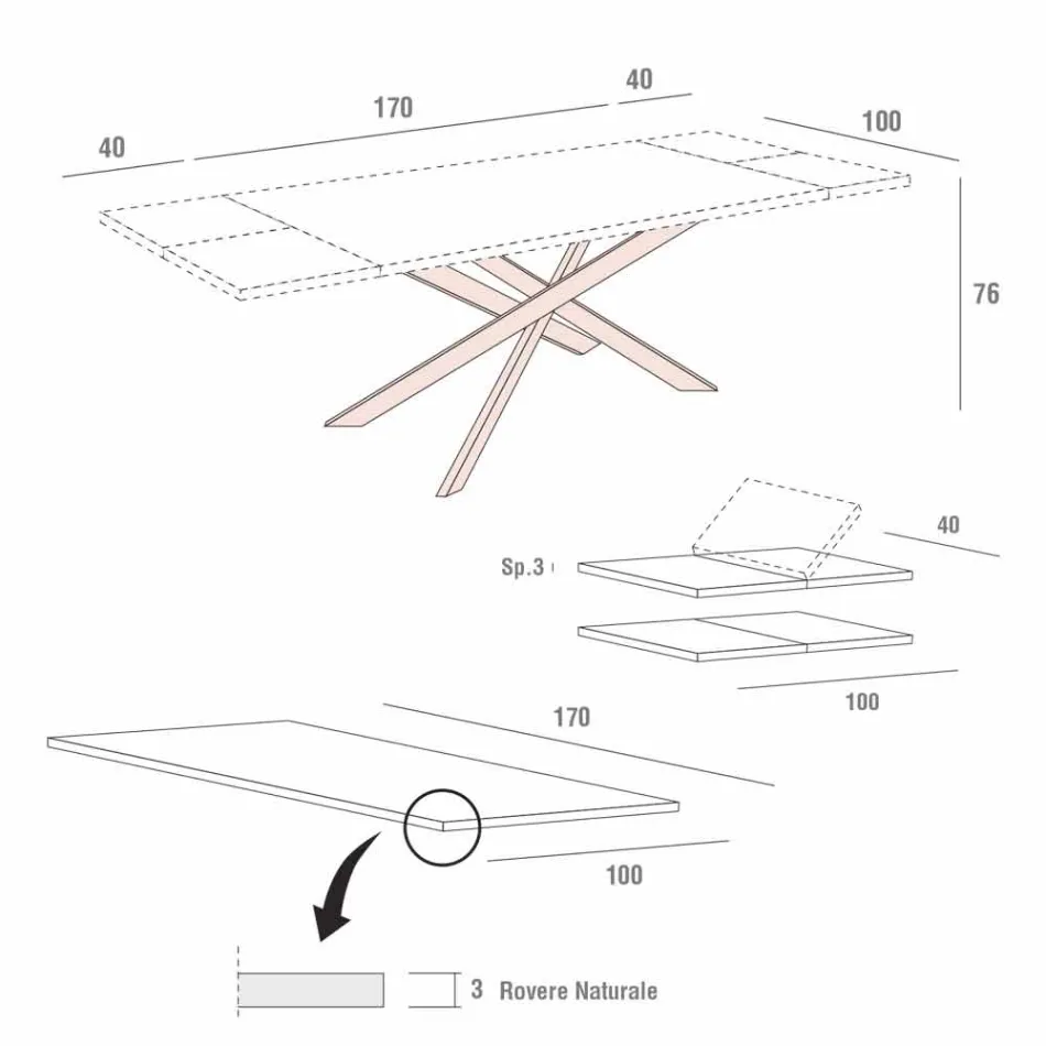 Masă extensibilă de bucătărie Până la 280 cm în lemn Fabricat în Italia - Carlino Viadurini