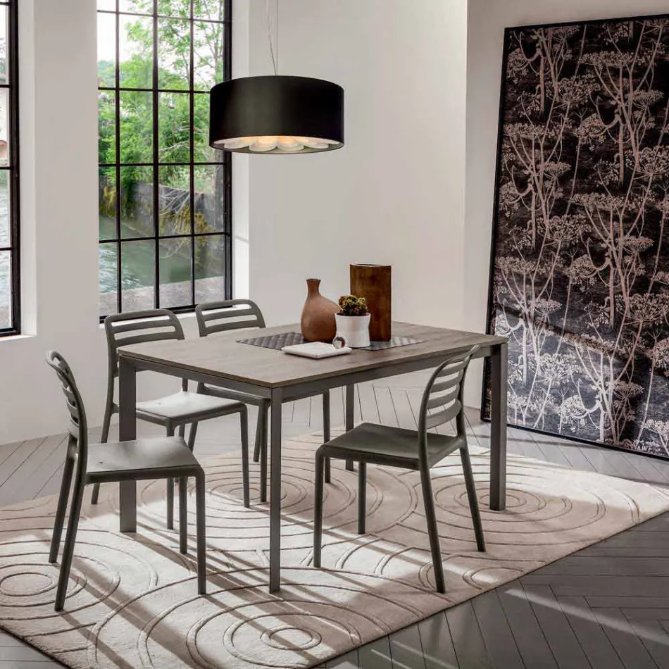 Masă de bucătărie cu blat din melamină și bază metalică Made in Italy - Spilla Viadurini