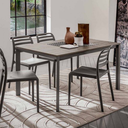 Masă de bucătărie cu blat din melamină și bază metalică Made in Italy - Spilla Viadurini