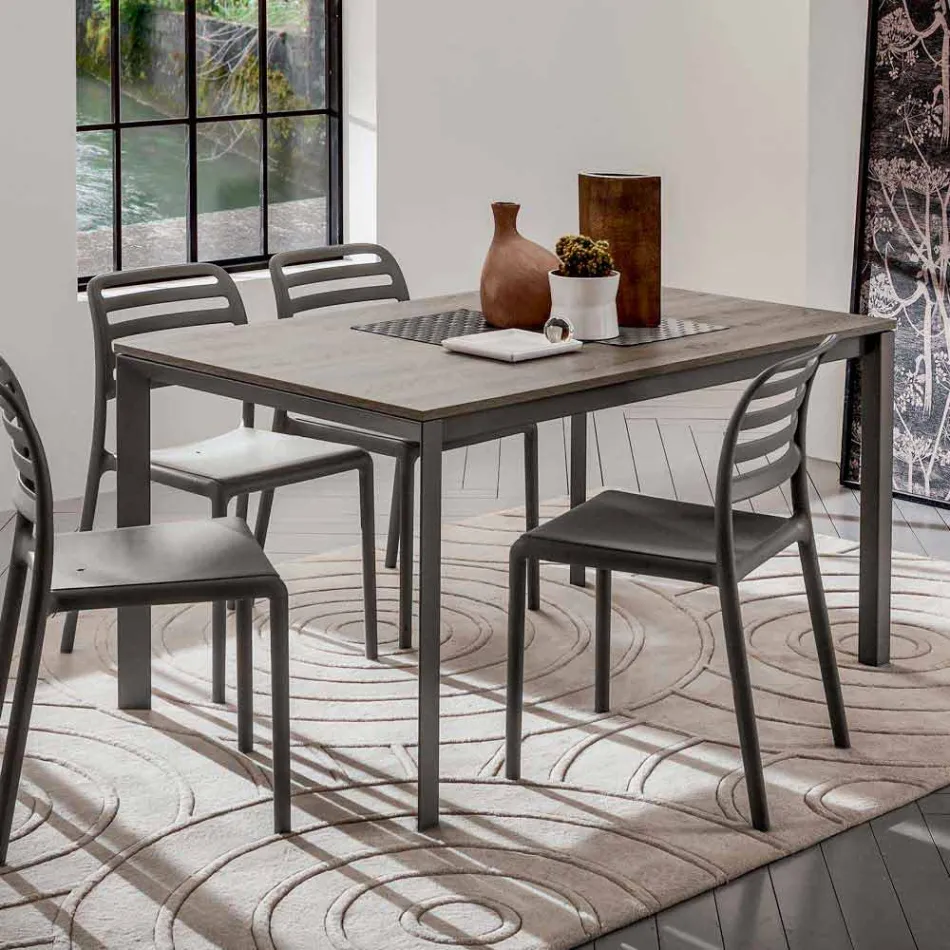 Masă de bucătărie cu blat din melamină și bază metalică Made in Italy - Spilla Viadurini