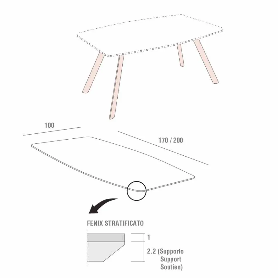 Masă de bucătărie din fenix laminat și aluminiu negru Fabricat în Italia - Lingotto Viadurini
