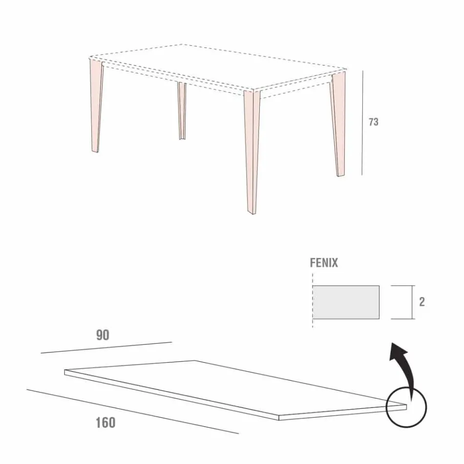 Masă de bucătărie din metal vopsit cu blat în Fenix Made in Italy - Efisto Viadurini