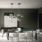 Masa de bucatarie din sticla extraclara cu picioare din lemn Made in Italy - Super Viadurini