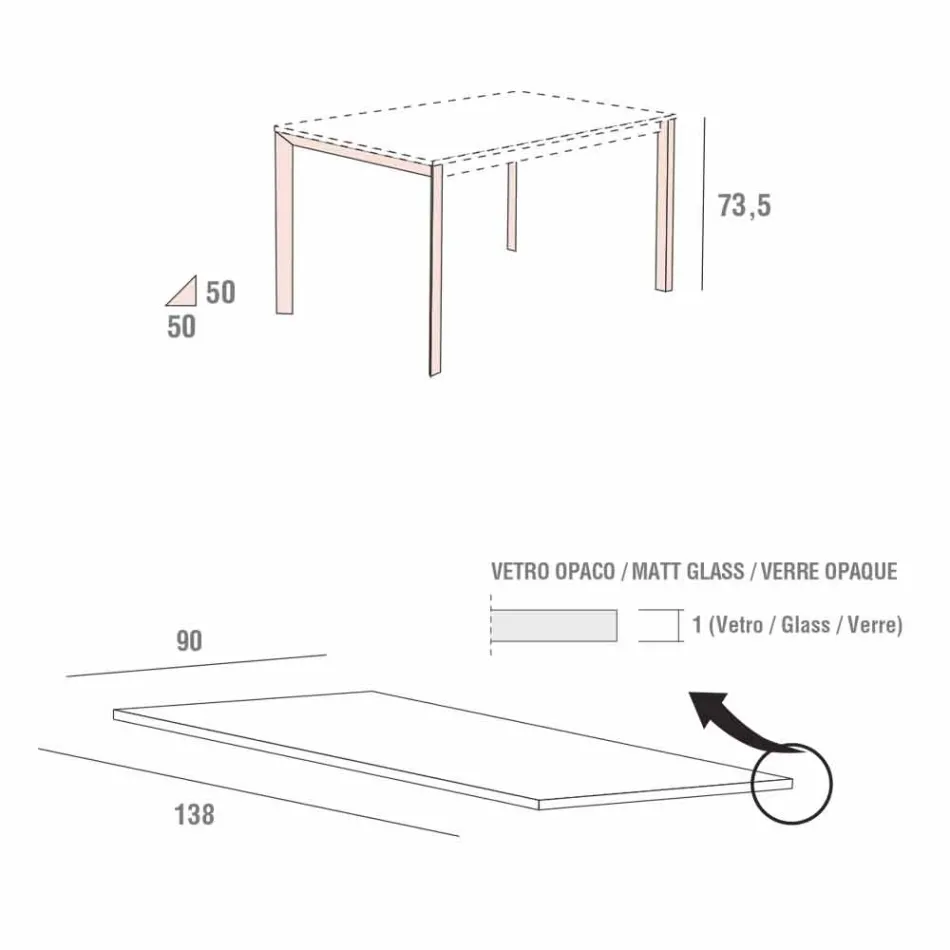 Masă de bucătărie din sticlă mată cu structură metalică Made in Italy - Broșă Viadurini