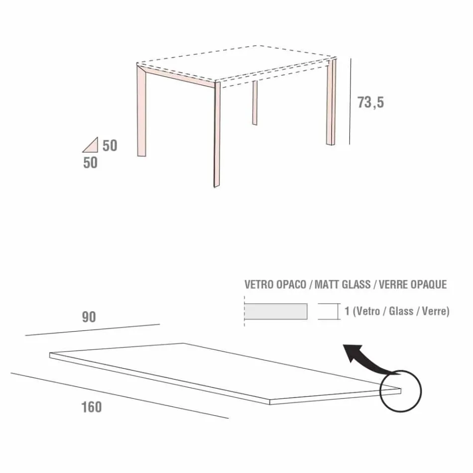 Masă de bucătărie din sticlă mată cu structură metalică Made in Italy - Broșă Viadurini