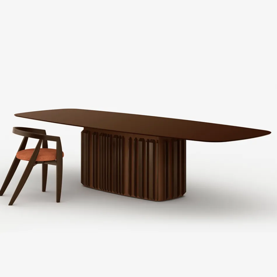 Masă din sticlă de 300 cm cu bază metalică, design fabricat în Italia - Lunaria Viadurini