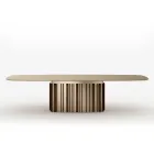 Masă din sticlă de 300 cm cu bază metalică, design fabricat în Italia - Lunaria Viadurini
