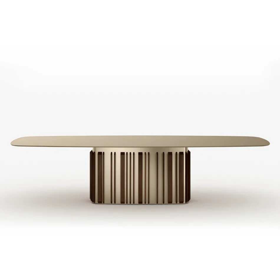 Masă din sticlă de 300 cm cu bază metalică, design fabricat în Italia - Lunaria Viadurini