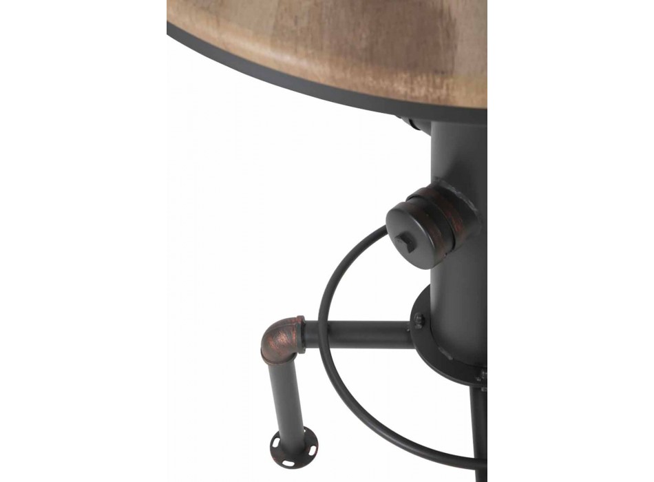 Masă rotundă în stil industrial, din fier și lemn - Niv Viadurini