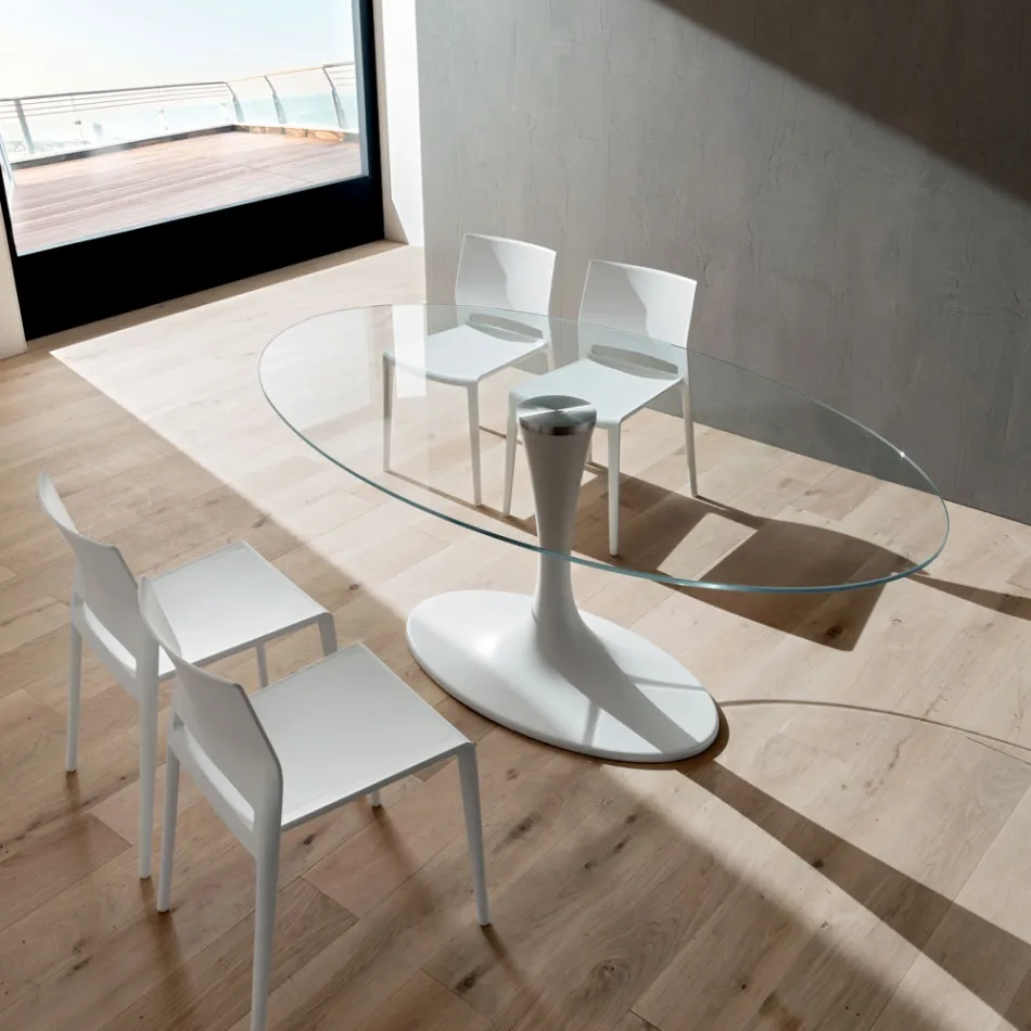 Masa de bucatarie de lux din sticla securizata si marmura Made in Italy - Brontolo Viadurini