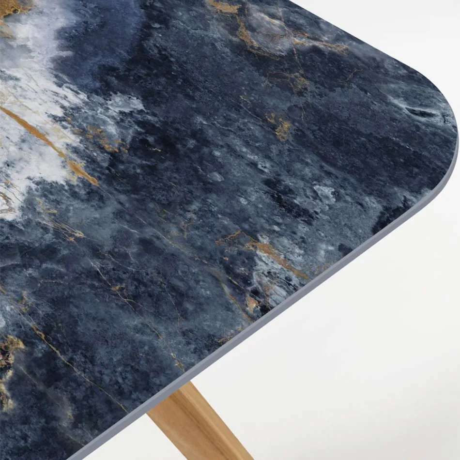 Masa de exterior cu baza din lemn si blat ceramica albastru ocean - Infinity Viadurini