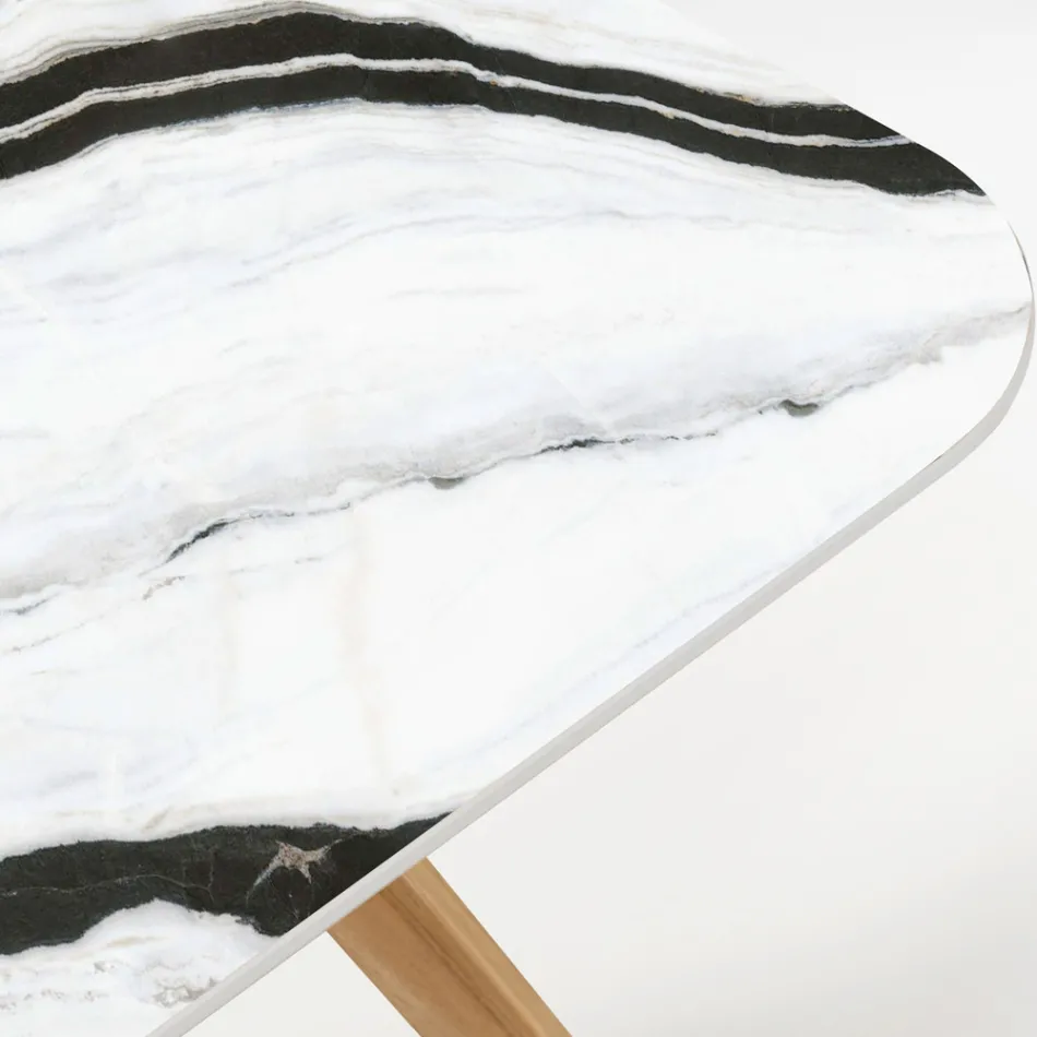 Masa de exterior cu baza din lemn si blat din ceramica Panda White - Infinity Viadurini