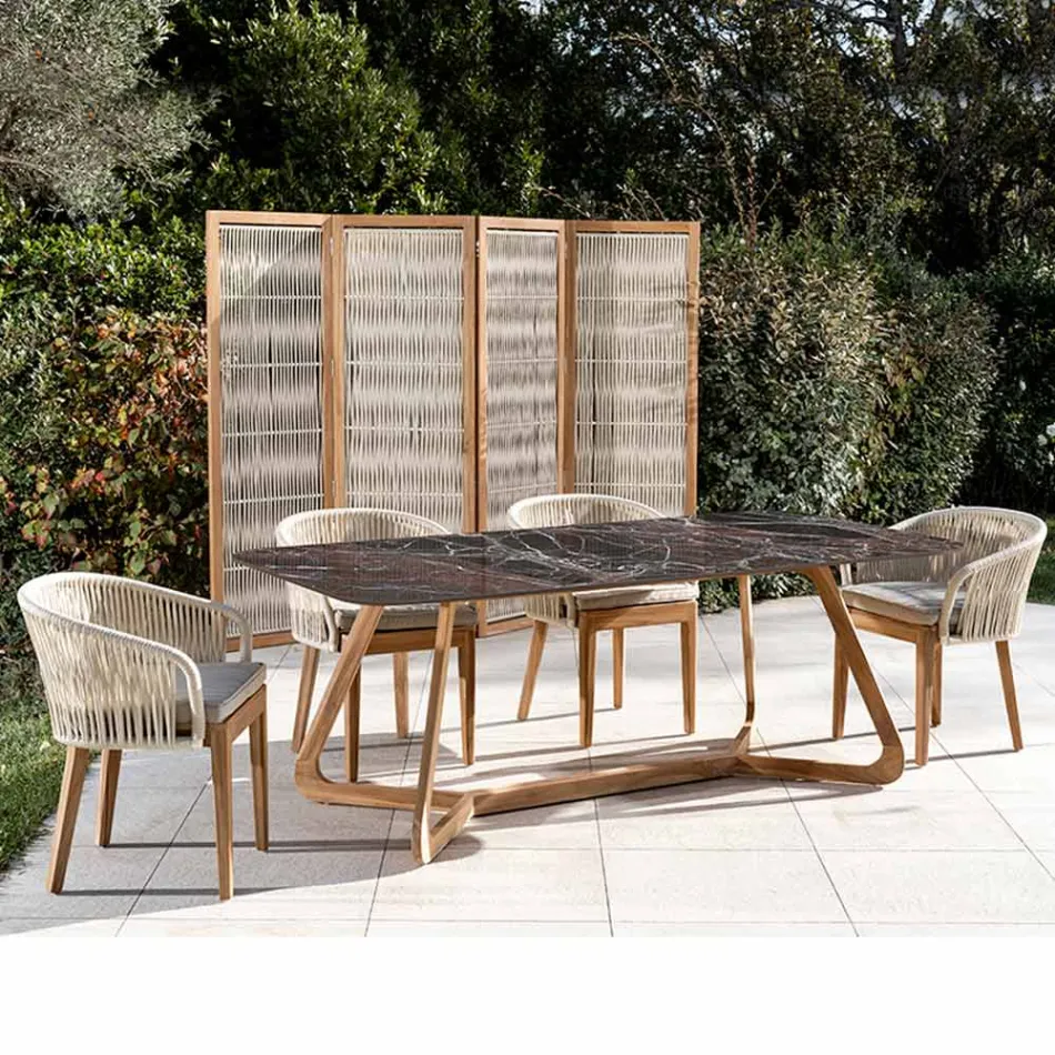 Masa de exterior cu baza din lemn si blat din ceramica rosie Domus - Infinity Viadurini