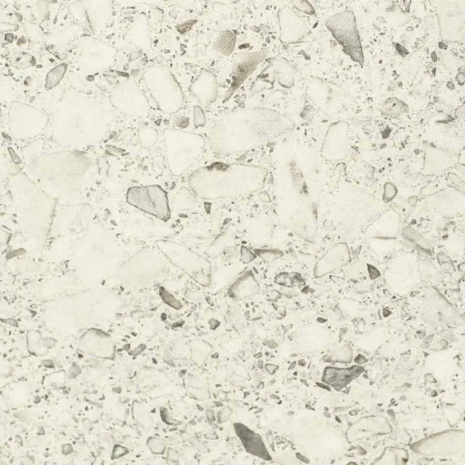 Masa de exterior cu baza din lemn si blat din ceramica alba Terrazzo - Infinity Viadurini