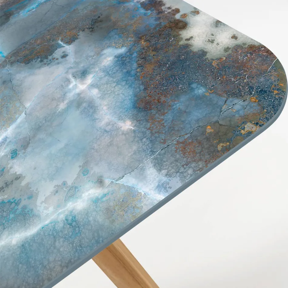 Masa de exterior cu baza din lemn si blat din ceramica Thunderstorm - Infinity Viadurini