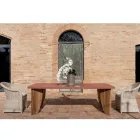 Masa de exterior din microciment Okumè si finisaj Teak Made in Italy - Creion Viadurini