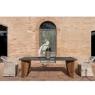 Masa de exterior din microciment Okumè si finisaj Teak Made in Italy - Creion Viadurini