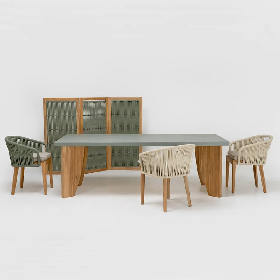 Masa de exterior din microciment Okumè si finisaj Teak Made in Italy - Creion Viadurini