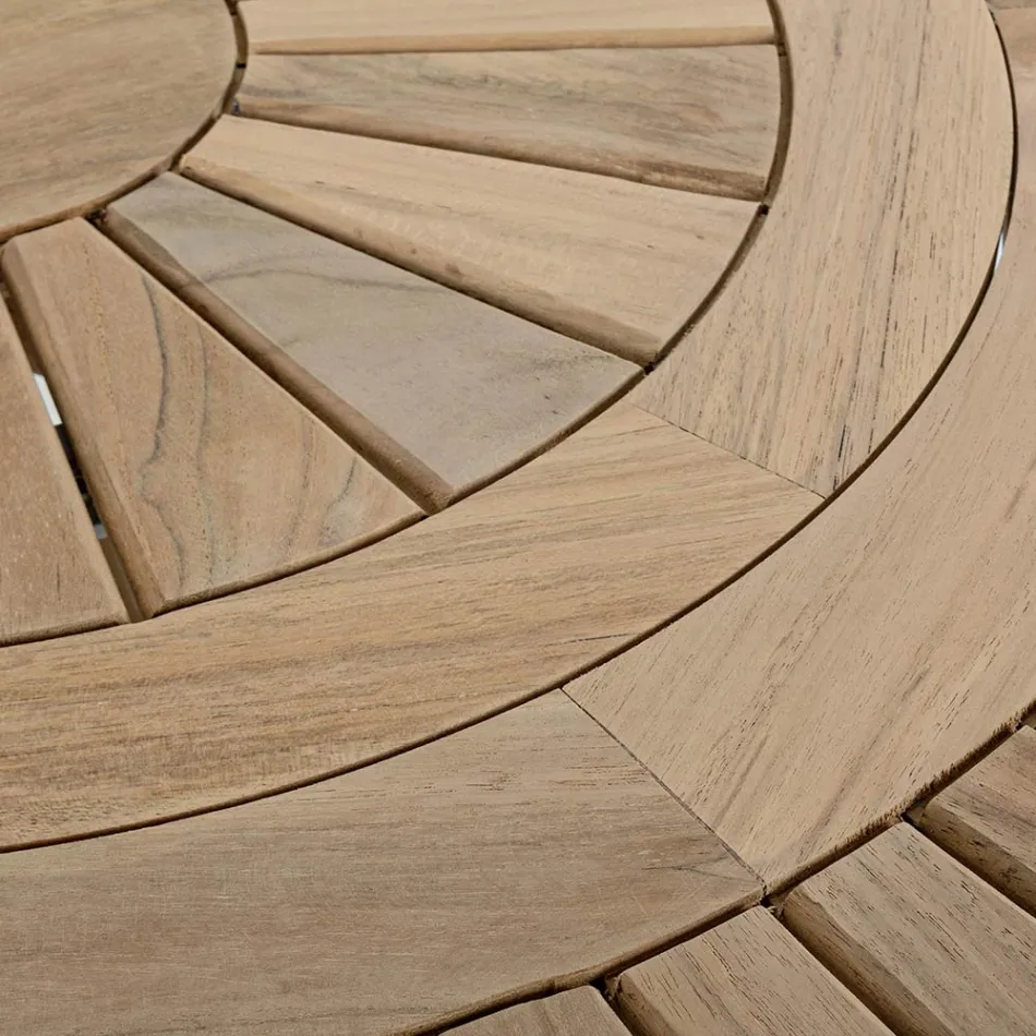 Masa de exterior din lemn de tec cu blat central pivotant, Homemotion - Dimitris Viadurini