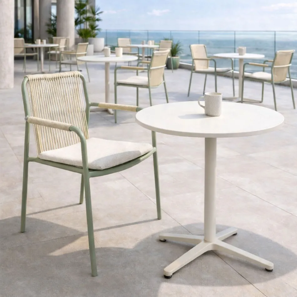 Masă rotundă de exterior cu diametrul de 75 cm din aluminiu bej - Brisea Viadurini