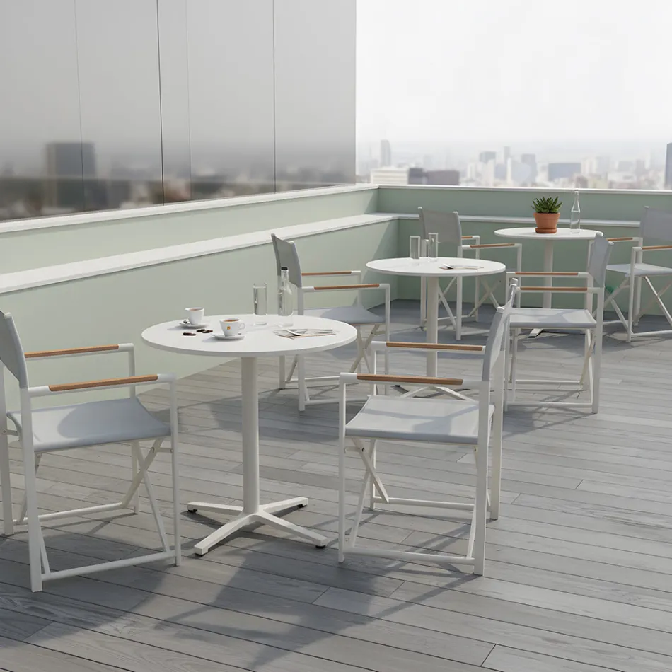 Masă rotundă de exterior cu diametrul de 75 cm din aluminiu bej - Brisea Viadurini