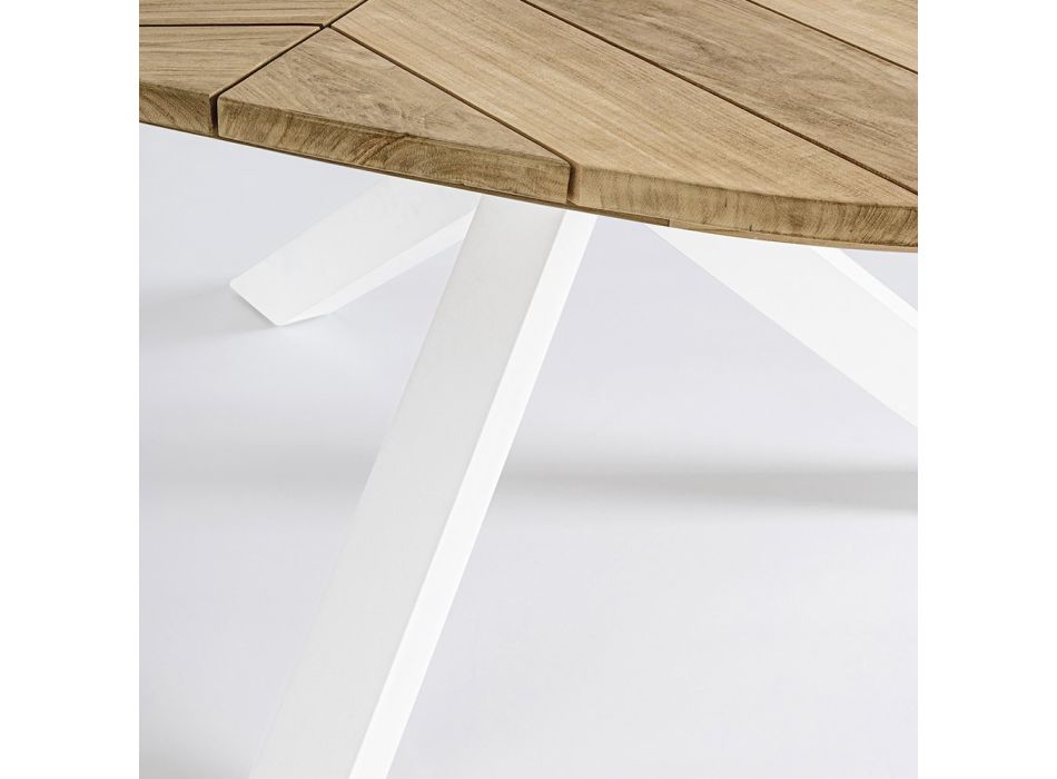 Masa de exterior rotunda din teak cu baza din aluminiu, Homemotion - Selenia Viadurini