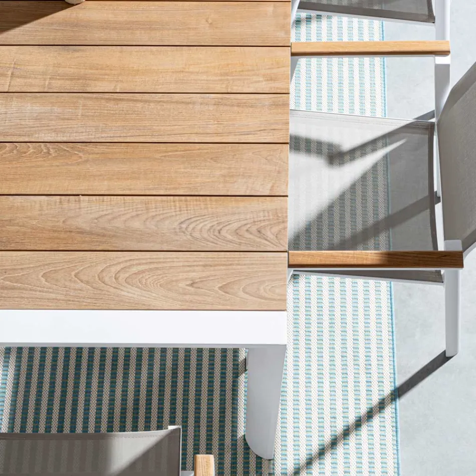 Masa de gradina 180x90 cm cu baza din aluminiu si blat din teak - Mean Viadurini