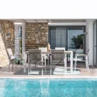 Masa de gradina 180x90 cm cu baza din aluminiu si blat din teak - Mean Viadurini