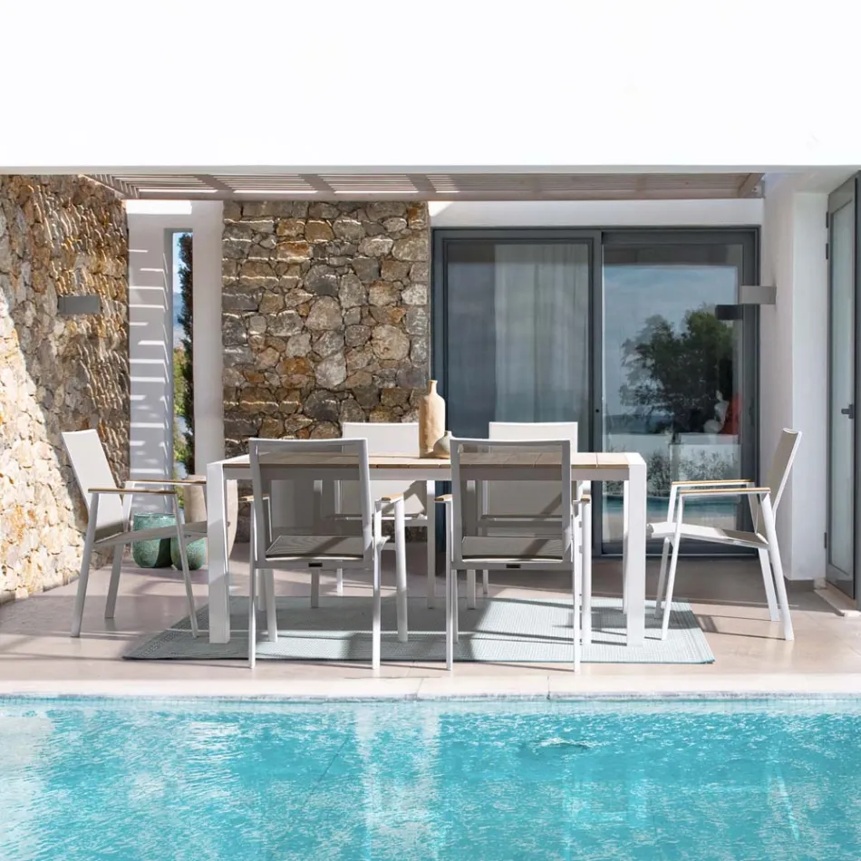 Masa de gradina 180x90 cm cu baza din aluminiu si blat din teak - Mean Viadurini