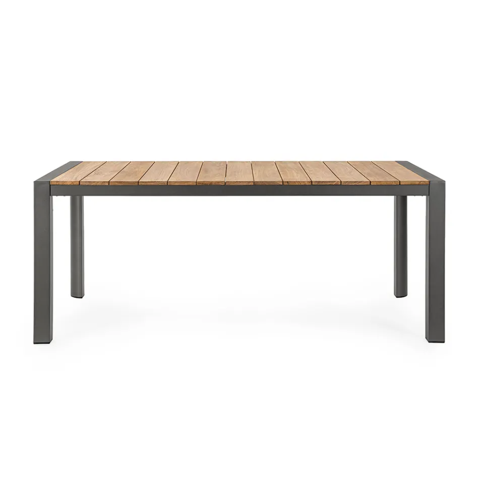 Masa de gradina 180x90 cm cu baza din aluminiu si blat din teak - Mean Viadurini