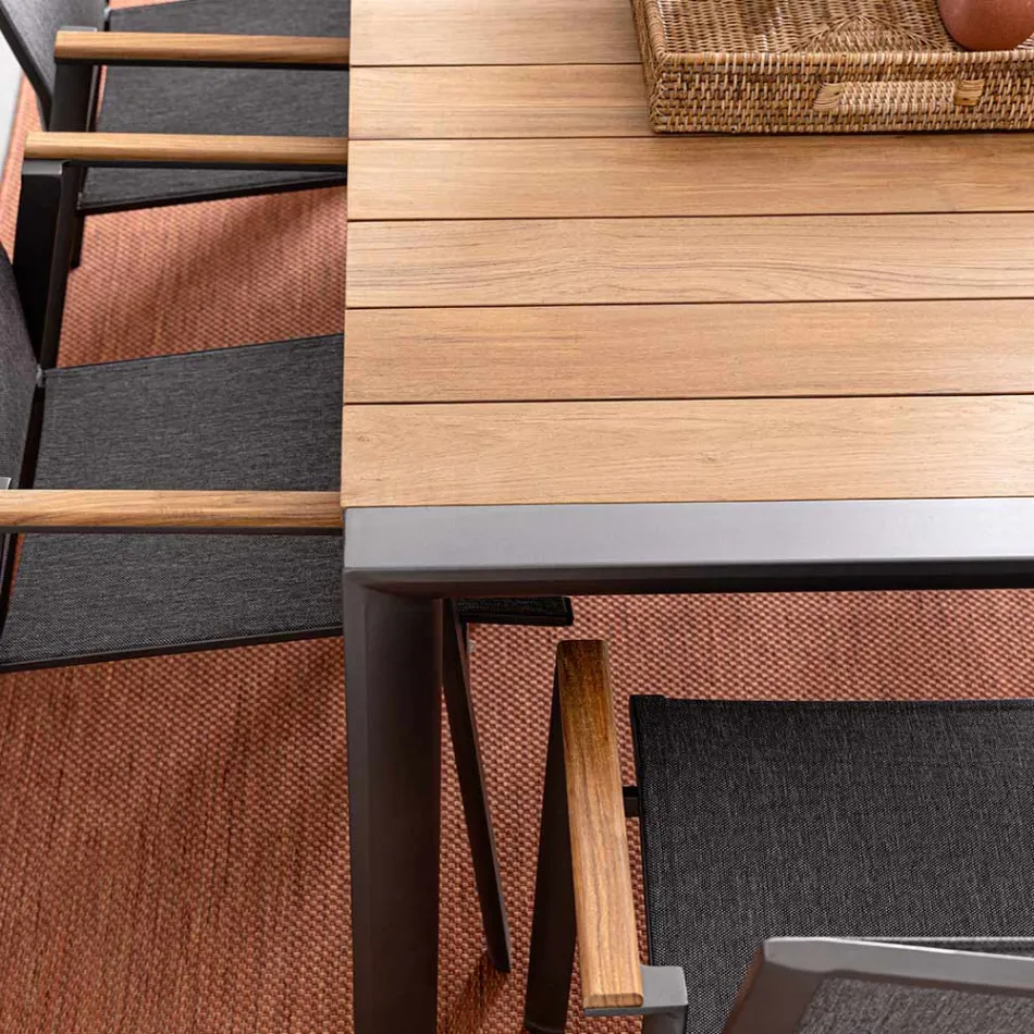 Masa de gradina 180x90 cm cu baza din aluminiu si blat din teak - Mean Viadurini