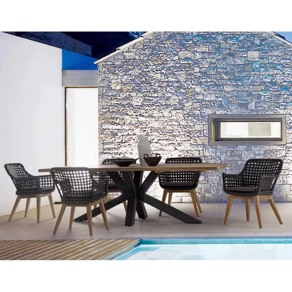 Masă de grădină cu blat în lemn de tec de Homemotion - Cowen Design Viadurini