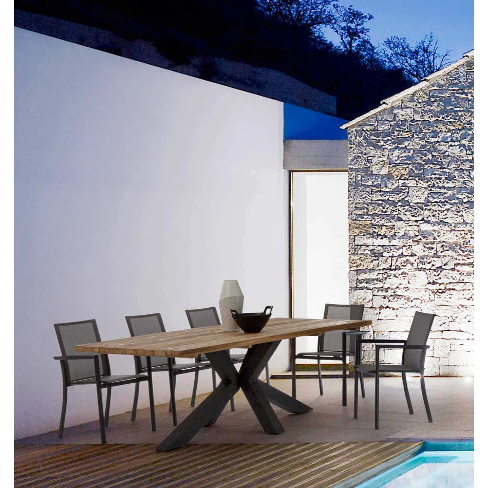 Masă de grădină cu blat în lemn de tec de Homemotion - Cowen Design Viadurini