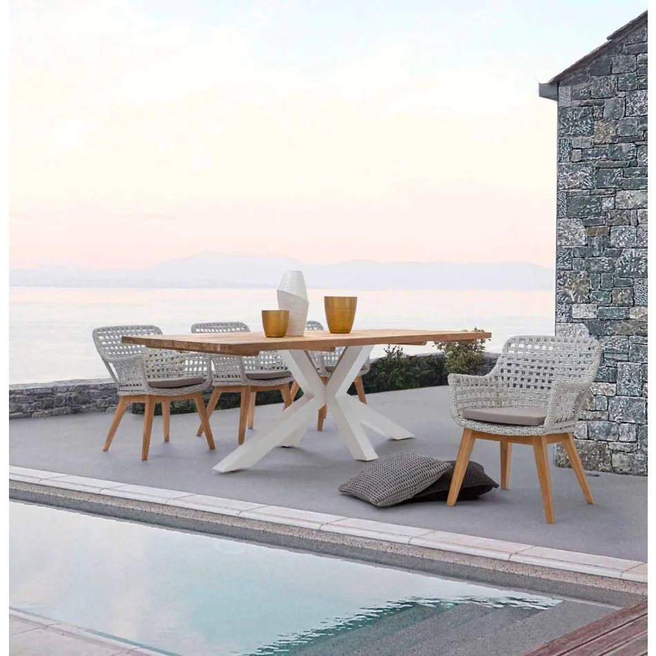 Masă de grădină cu blat în lemn de tec de Homemotion - Cowen Design Viadurini