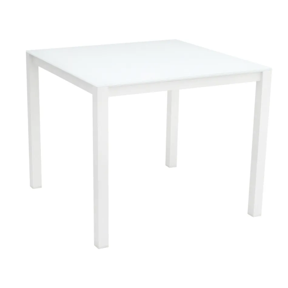 Masa de gradina cu structura din aluminiu vopsit si blat din sticla - Salim Viadurini