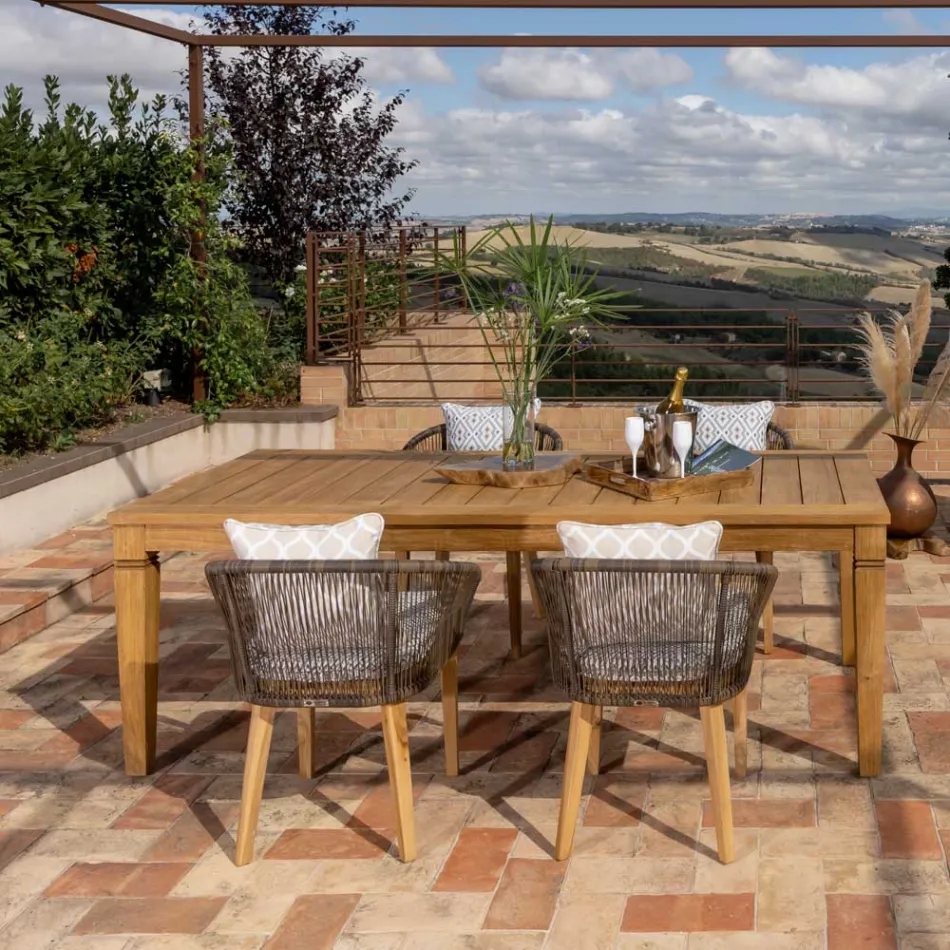 Masa de gradina cu structura din teak natural periat - Artes Viadurini