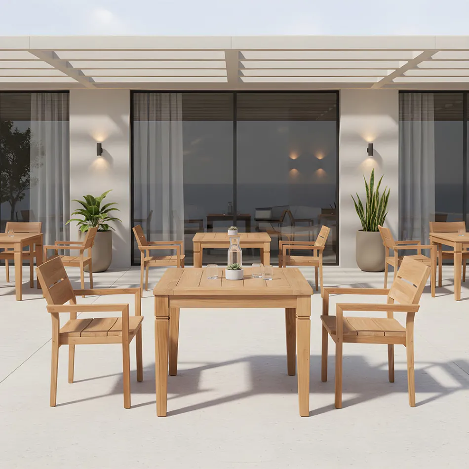 Masa de gradina cu structura din teak natural periat - Artes Viadurini