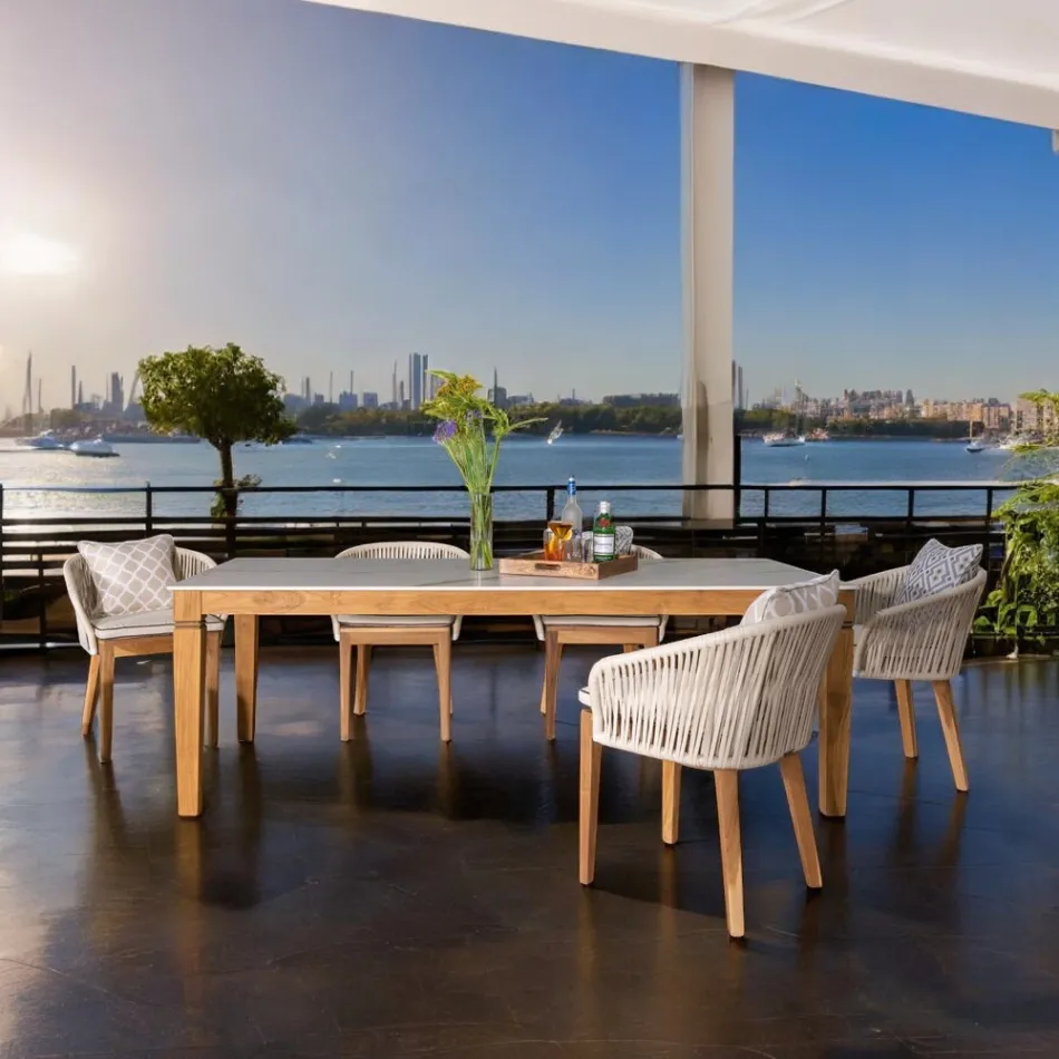 Masa de gradina din Teak natural si blat din ceramica - Artes Viadurini