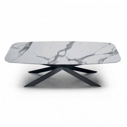 Masă de luat masa în butoi din Hypermarble și oțel Made in Italy, Luxury - Grotta Viadurini