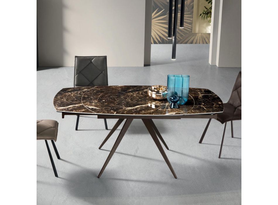 Masa de sufragerie extensibila la 180 cm in Grès cu baza metalica - Beatriz Viadurini