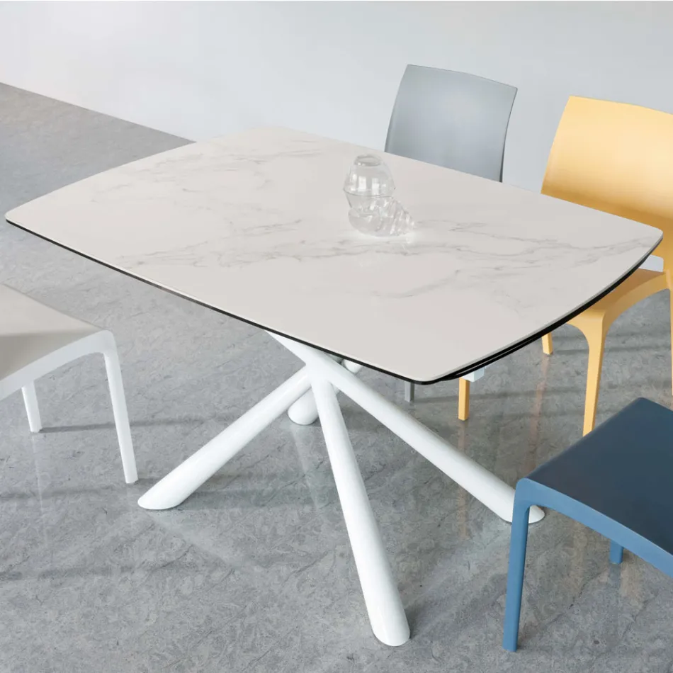 Masă extensibilă (200/230 cm) din sticlă ceramică și metal - Naisha Viadurini
