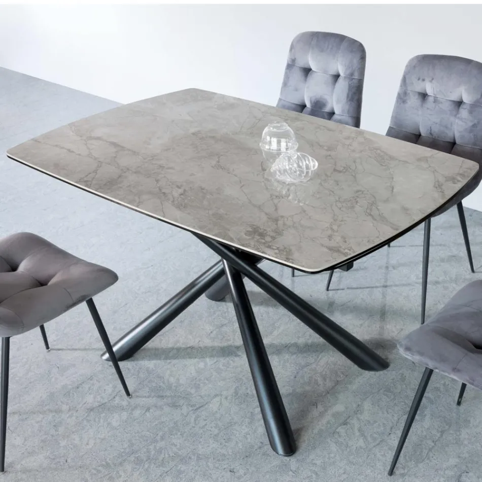 Masă extensibilă (200/230 cm) din sticlă ceramică și metal - Naisha Viadurini